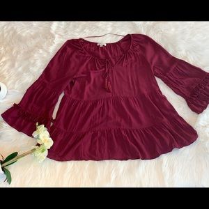 Burgundy Bell Sleeve Blouse